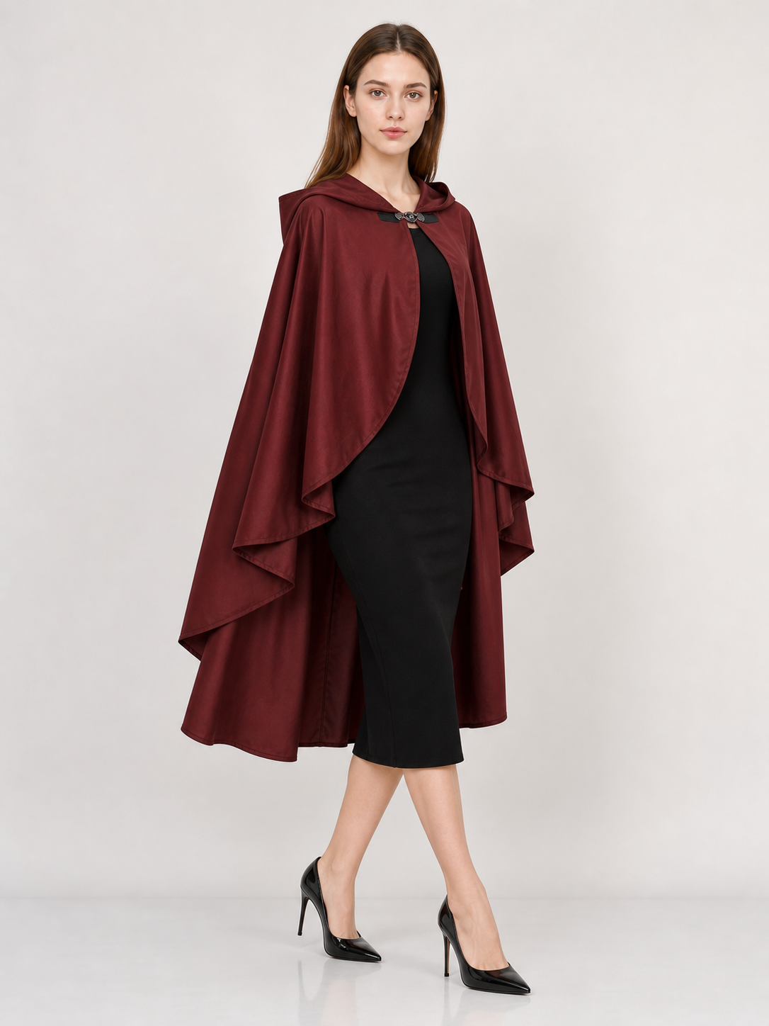 Burgundy Hooded Costume Cloak for Cosplay