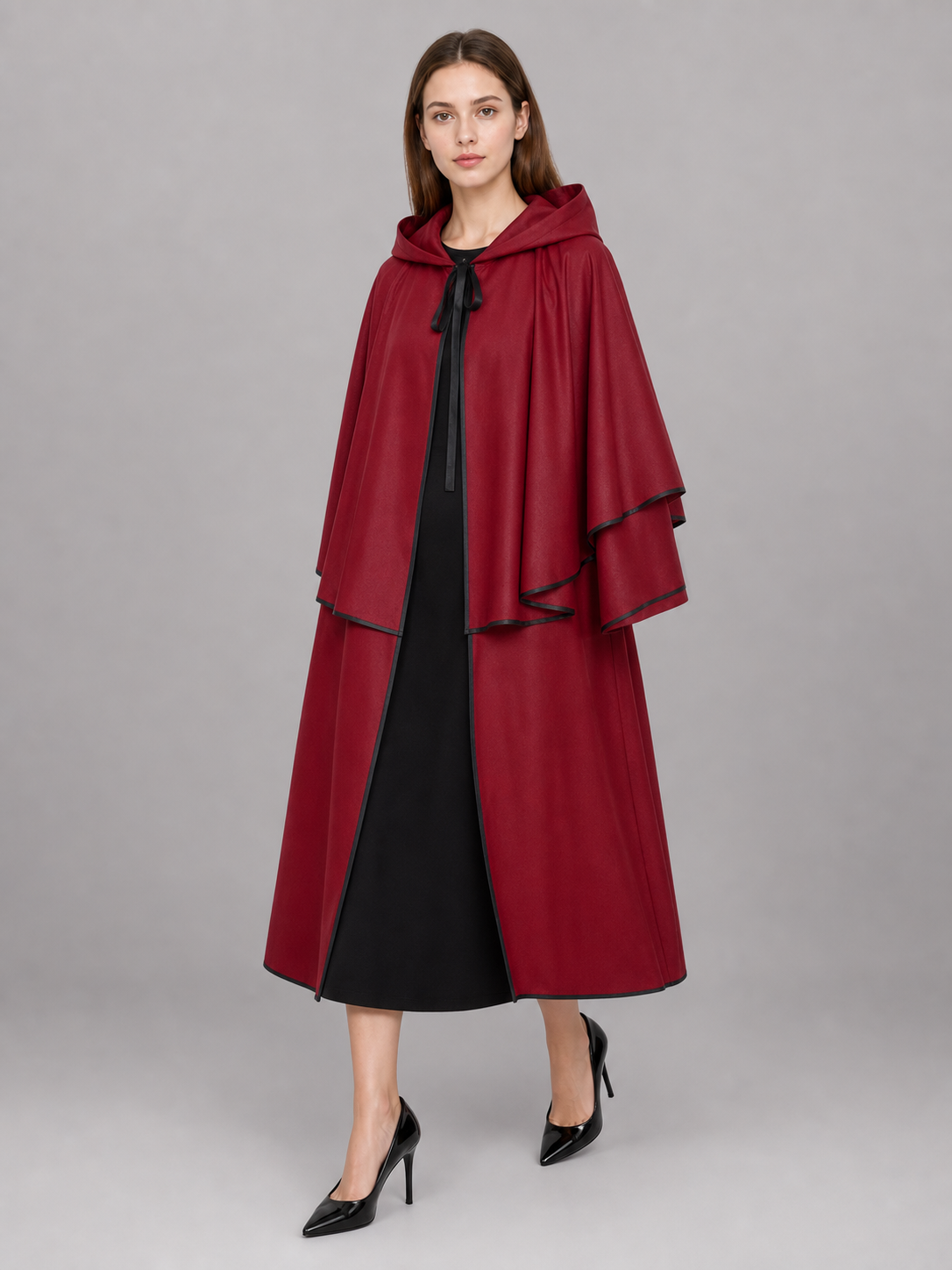 Long Burgundy Hooded Costume Cape