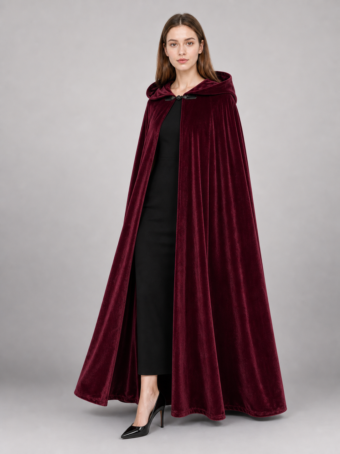 Burgundy Long Carnival Cloak with Hood