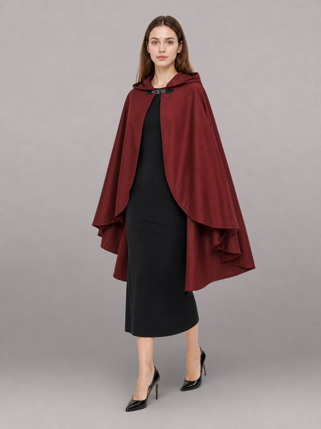 Burgundy Hooded Costume Cloak for Cosplay