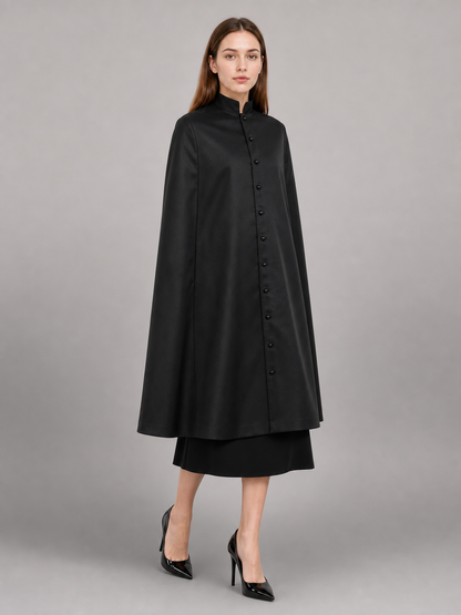 Long Black Robe with Collar and Buttons