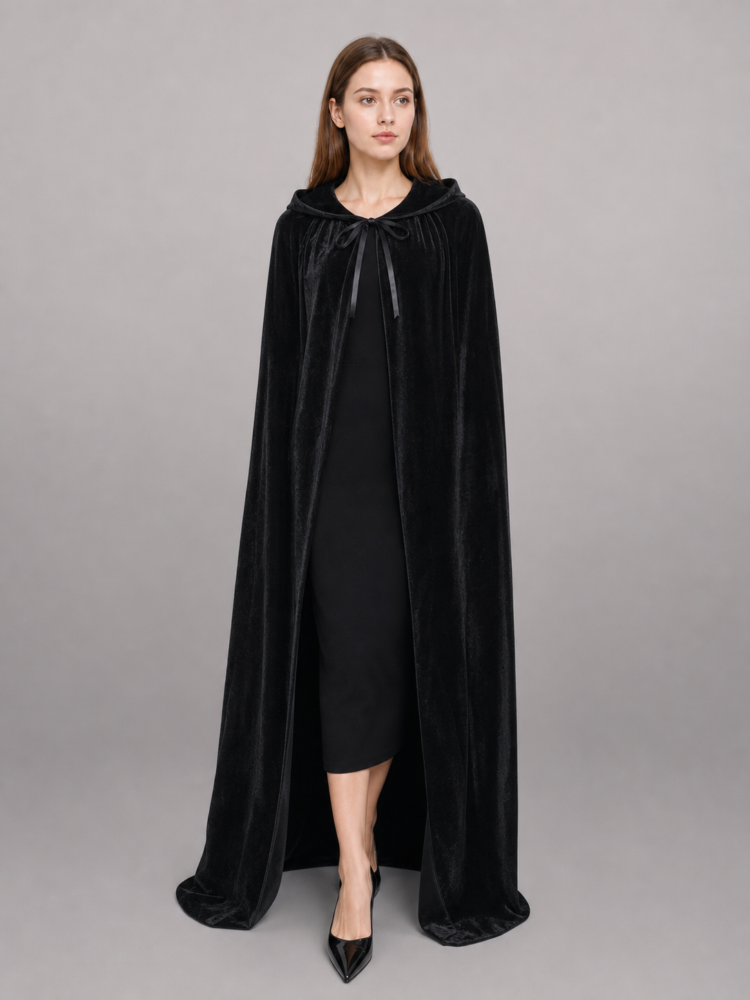 Black medieval hooded costume cloak
