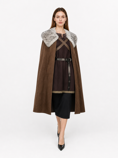 Brown Costume Cloak with Fur Collar