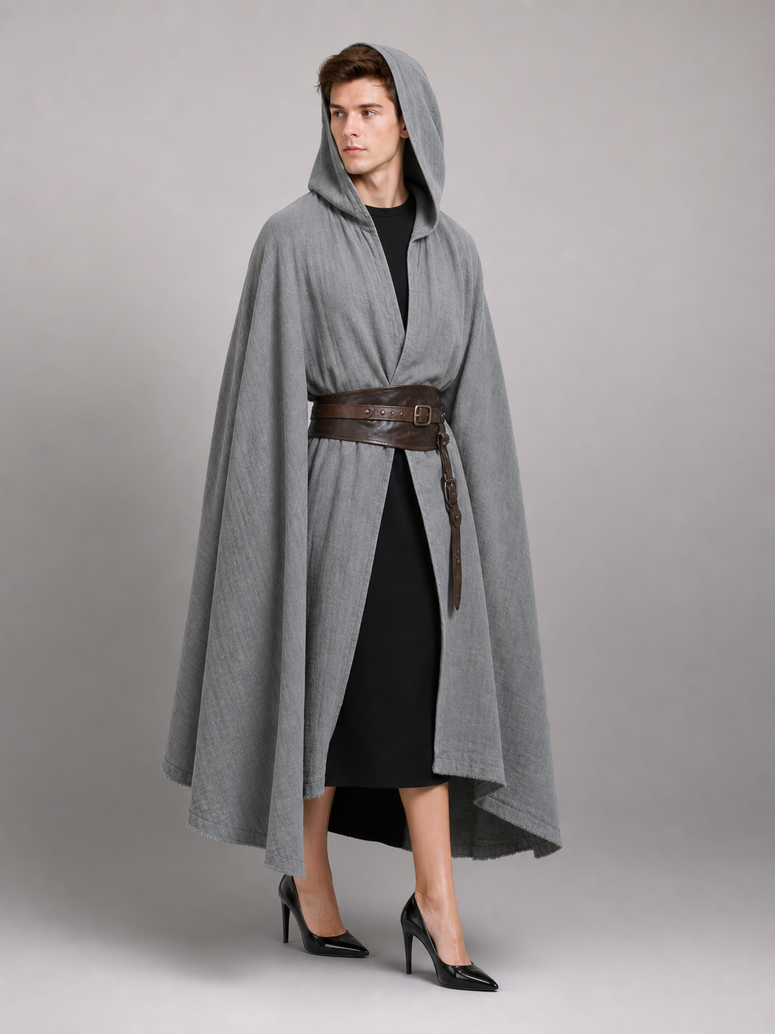 Gray Hooded Costume Cloak for Cosplay