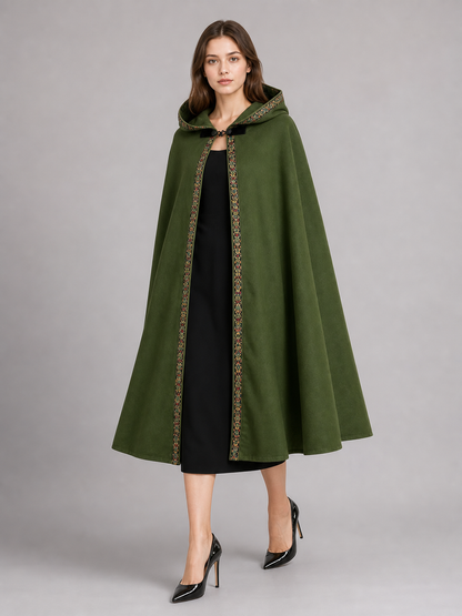 Green Carnival Cloak with Hood and Trim