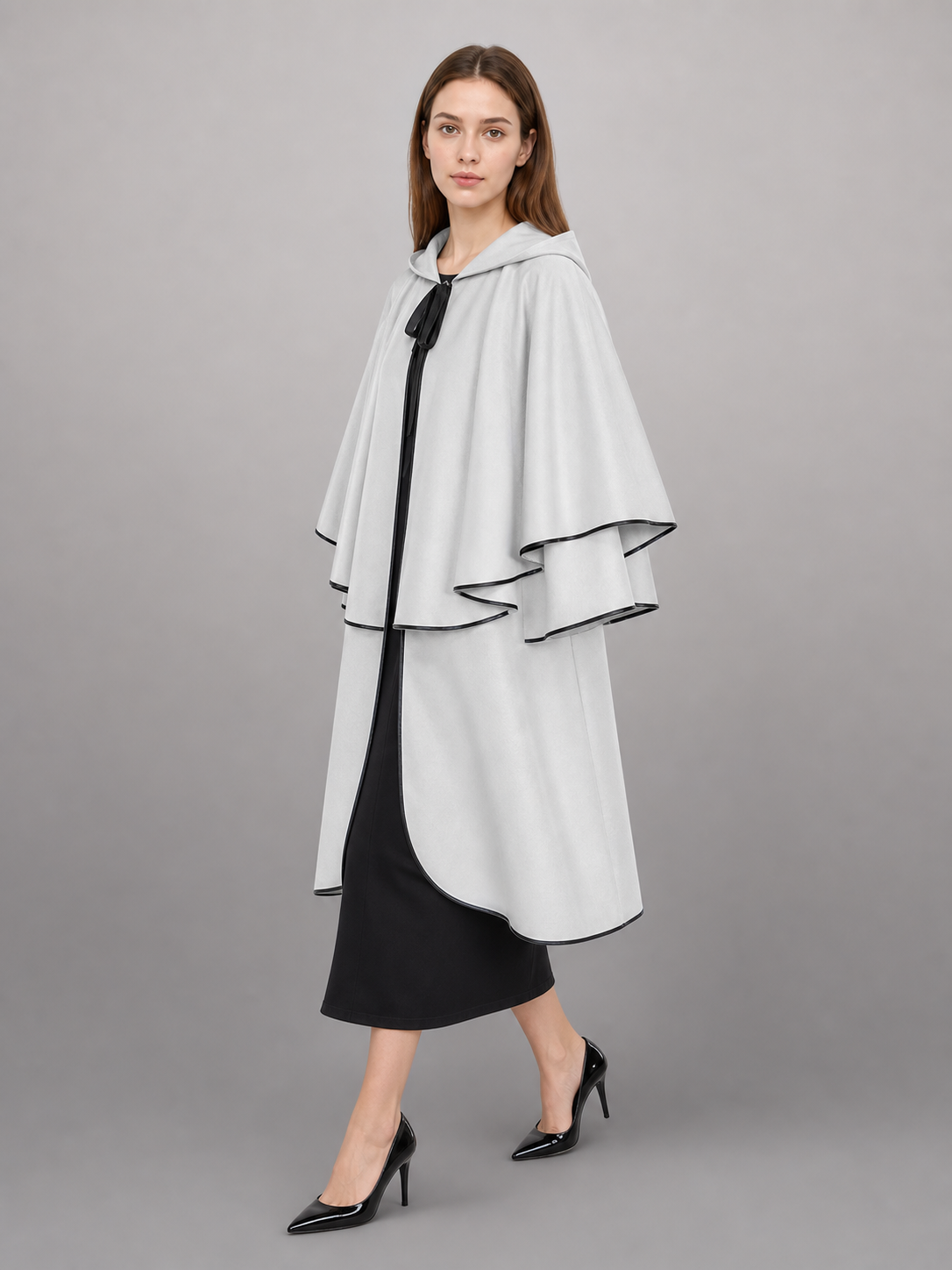 White Hooded Cloak with Black Trim
