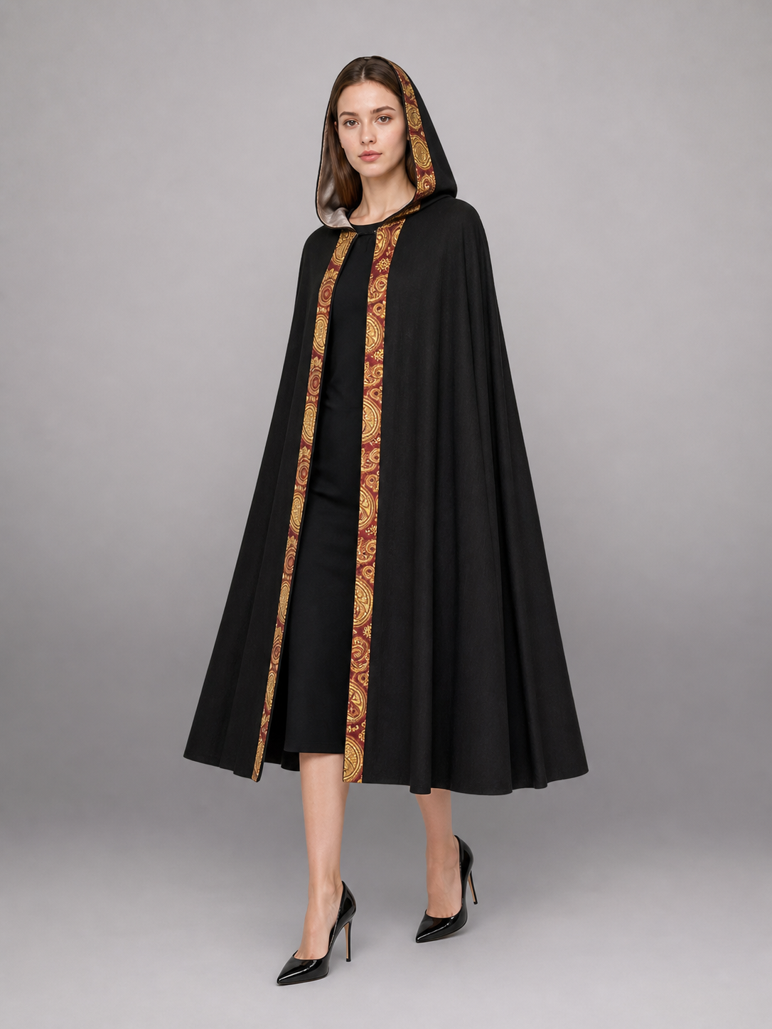 Black Medieval Hooded Costume Cape