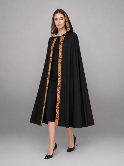Black Medieval Hooded Costume Cape