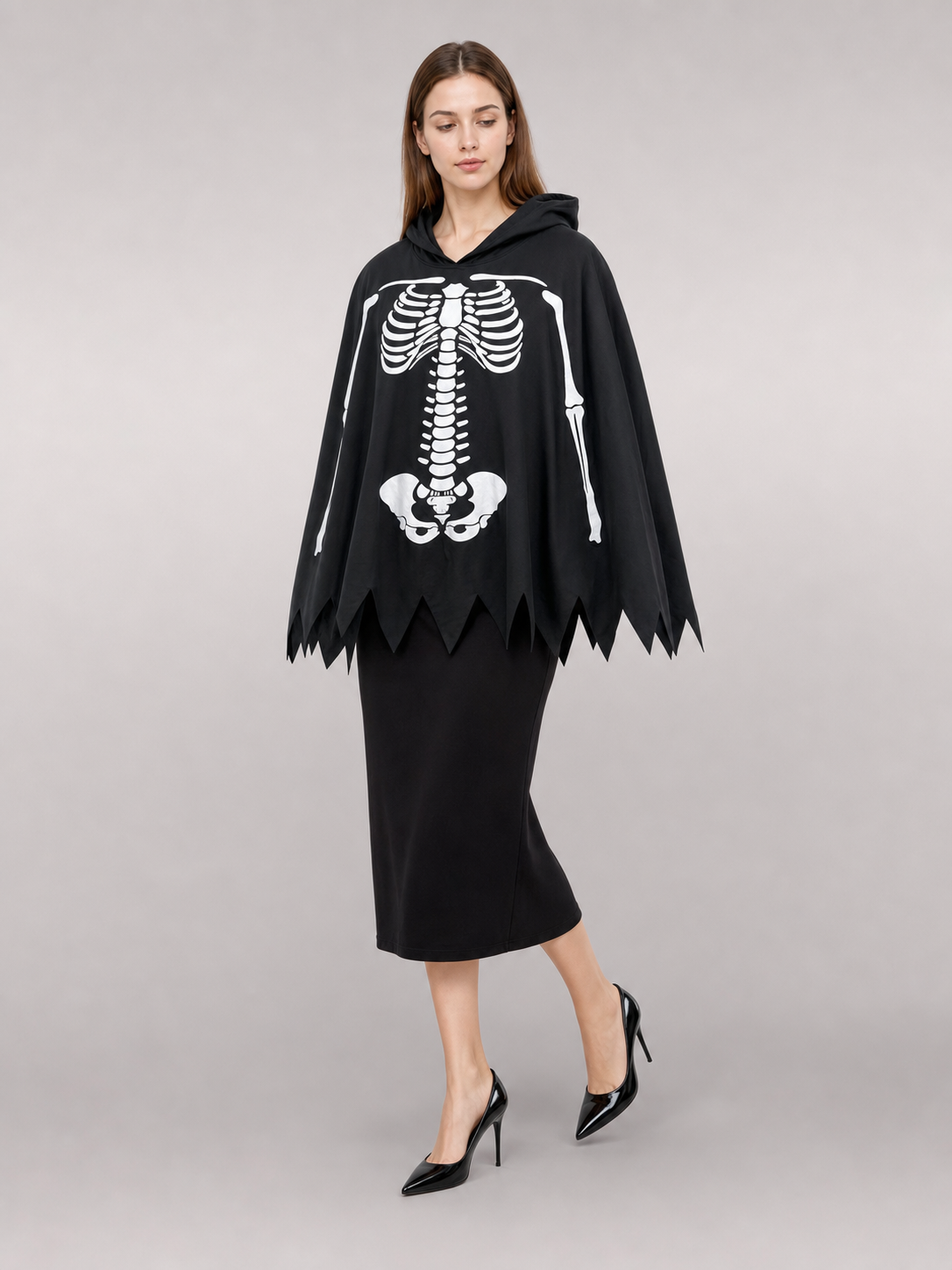 Skeleton costume cloak with hood