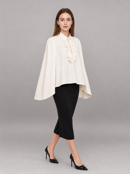 White blouse with a high collar and ruffles