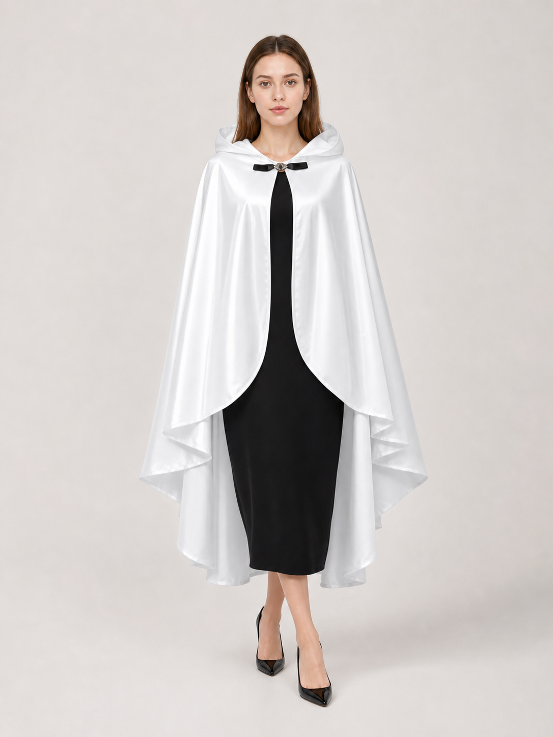White Hooded Costume Cloak, Flowing Silhouette
