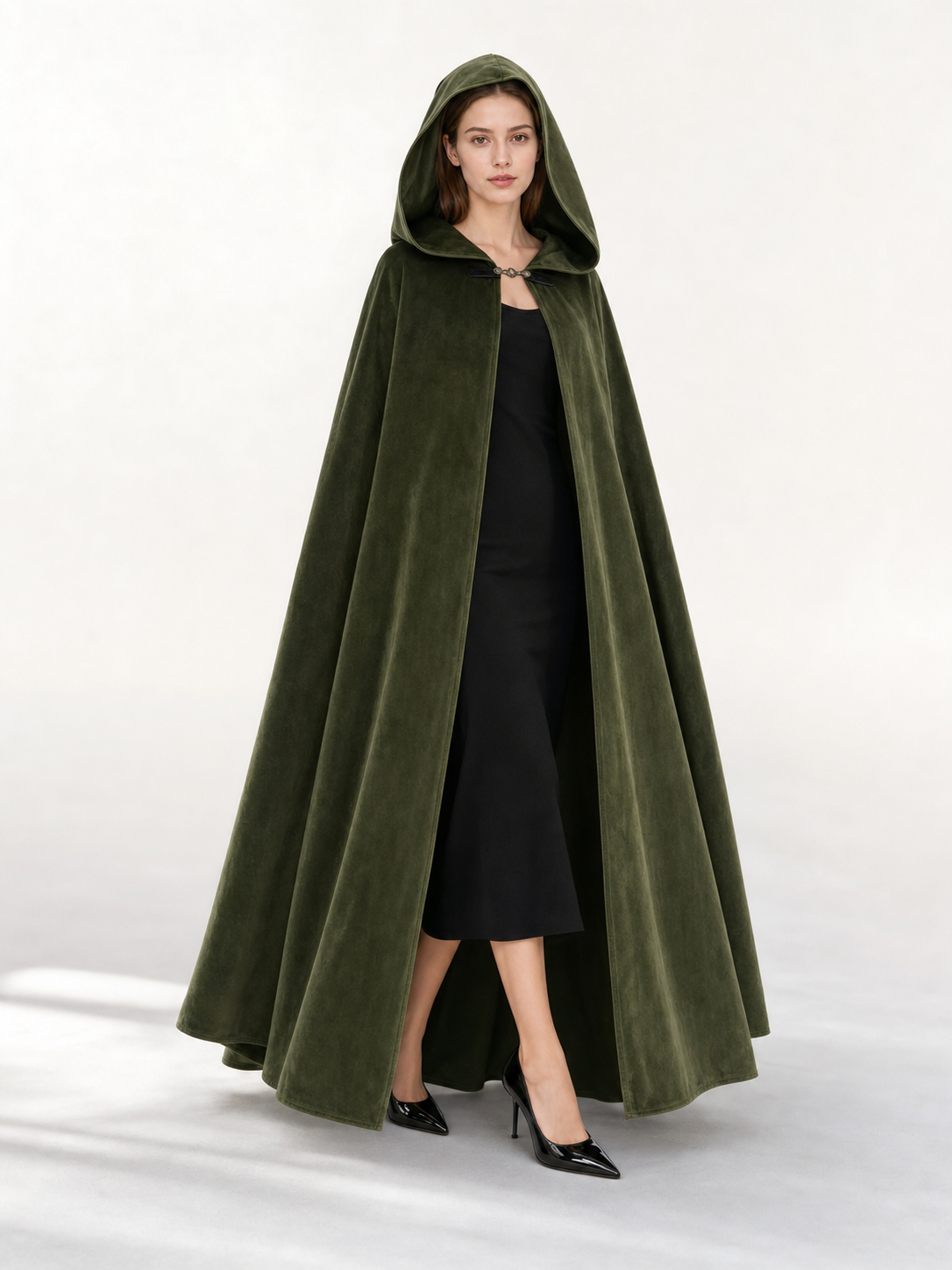 Long Green Hooded Costume Cloak