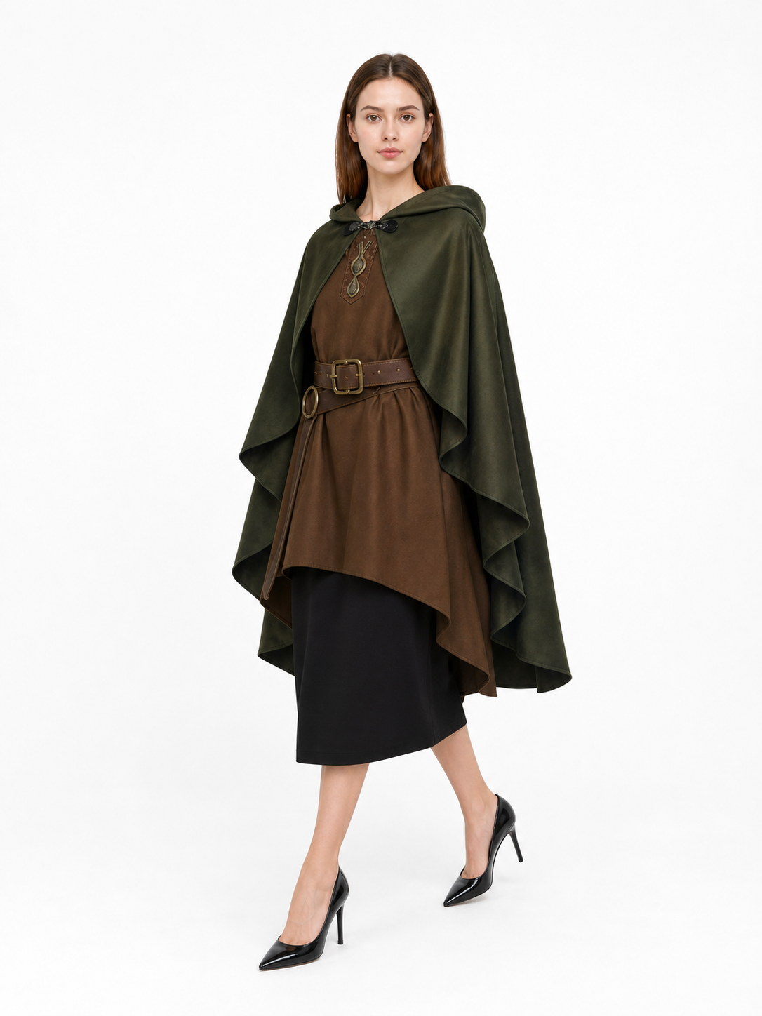 Green Medieval Costume Cloak with Hood