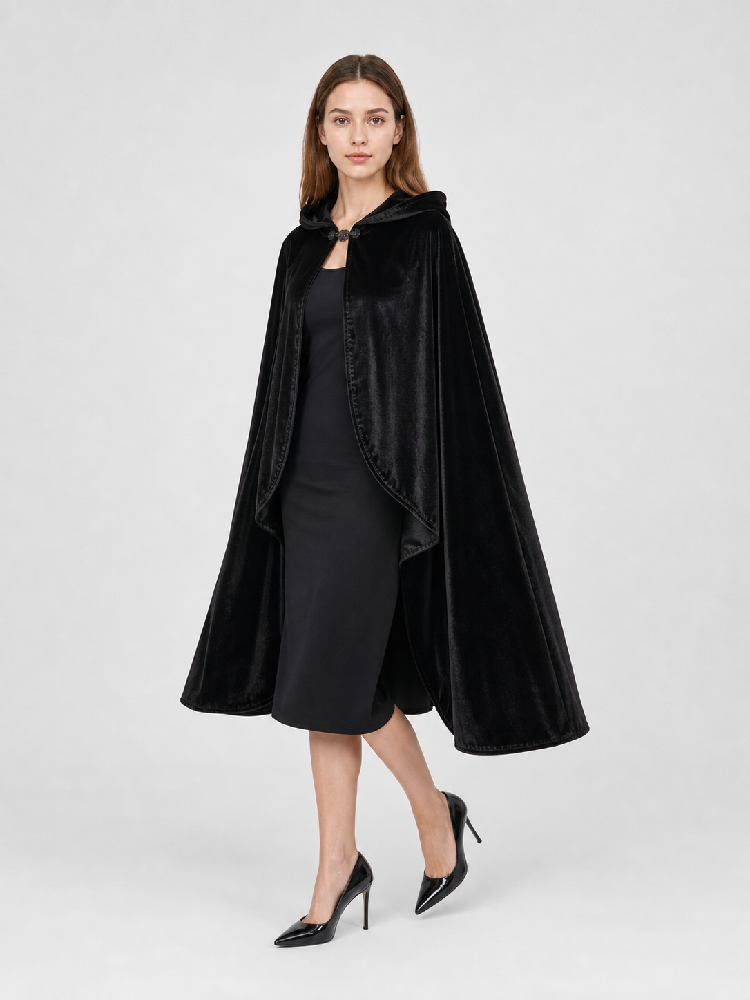 Black Hooded Carnival Cape, Flowing