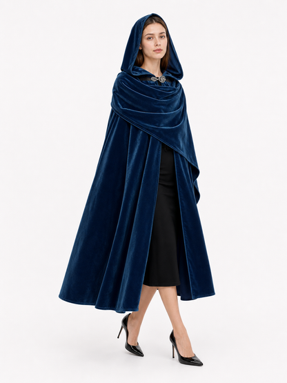 Dark Blue Medieval Hooded Costume Cloak