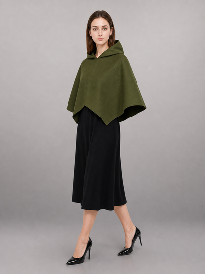 Triangular Hooded Cape, Olive Green