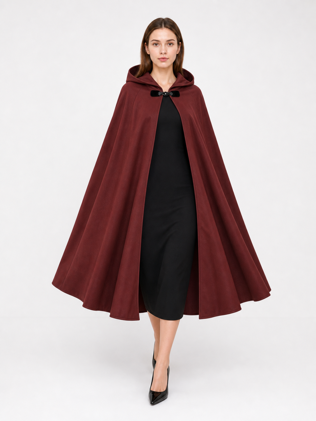 Burgundy Hooded Carnival Cloak for Cosplay