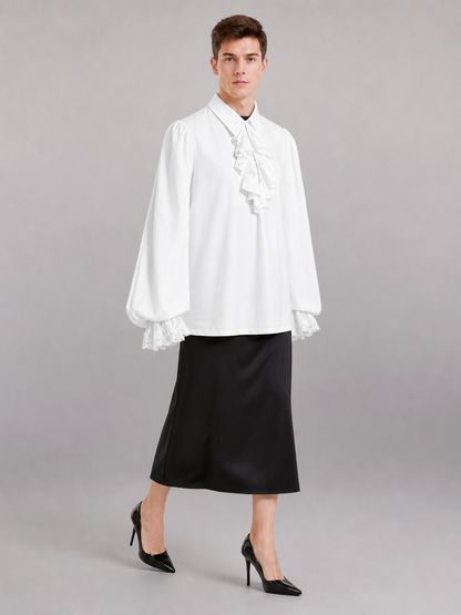White Blouse with Jabot and Long Sleeves