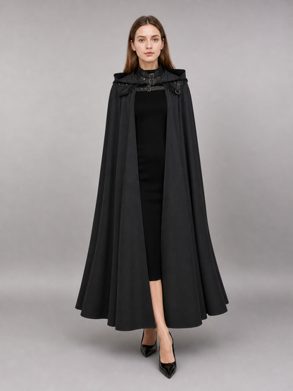 Black Medieval Hooded Costume Cape