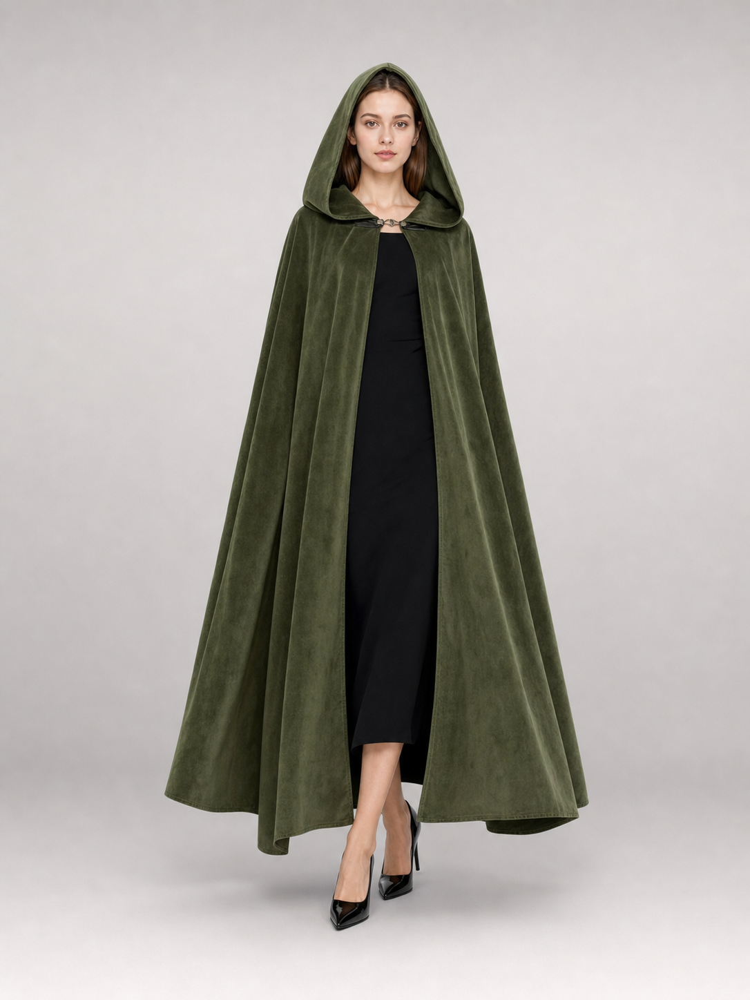 Long Green Hooded Costume Cloak