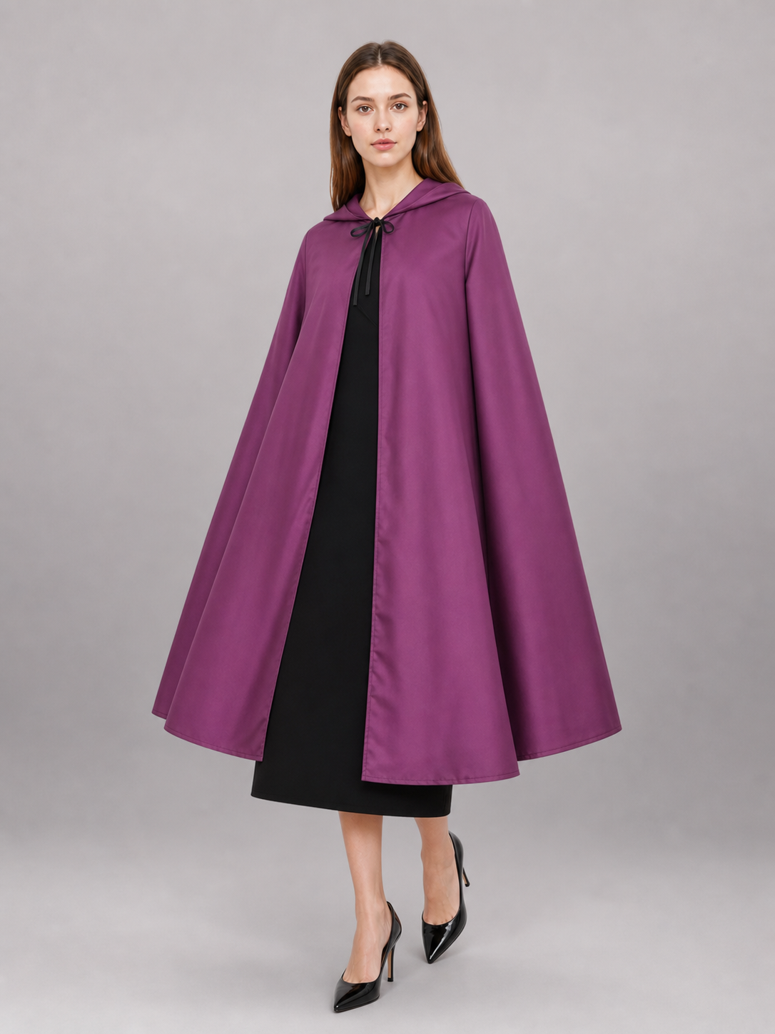 Long purple carnival hooded cloak