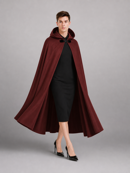 Burgundy Hooded Carnival Cloak for Cosplay