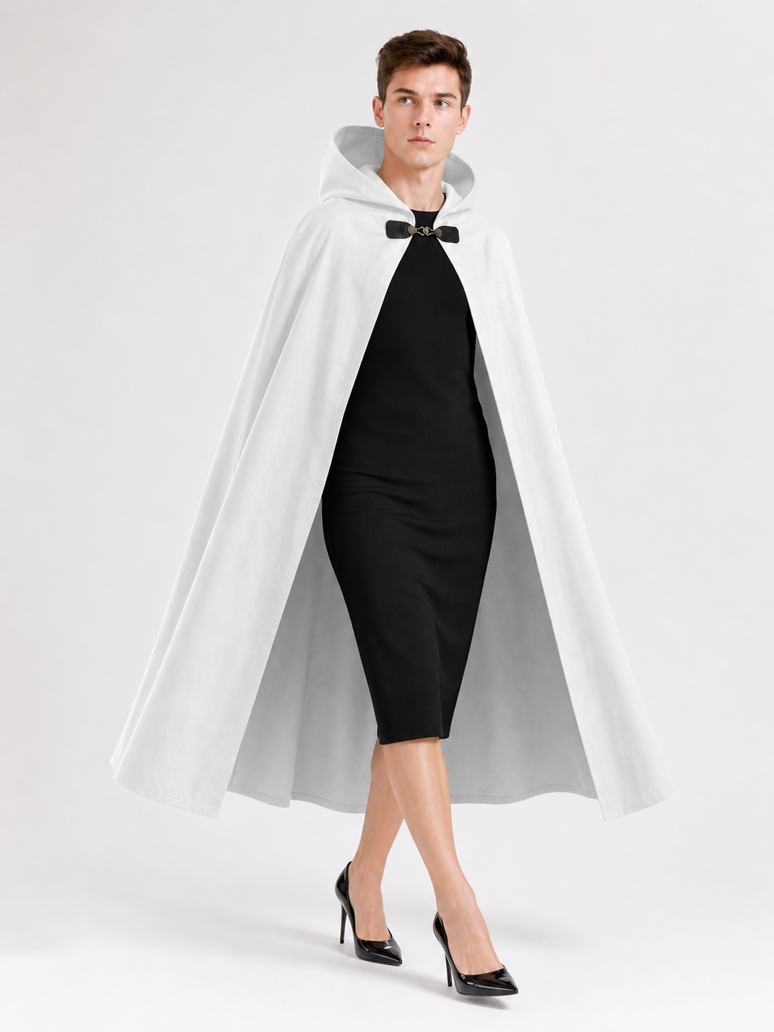 White medieval costume cloak with hood