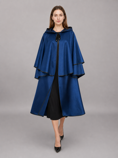 Long Blue Hooded Costume Cape