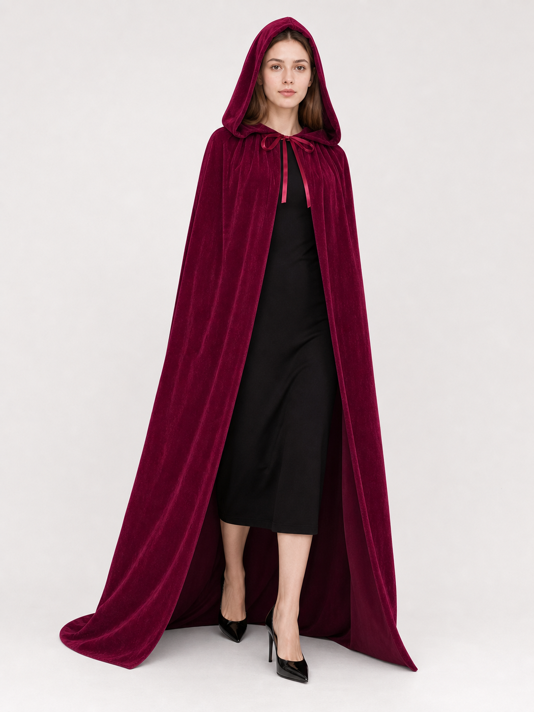 Burgundy Hooded Carnival Cloak for Cosplay