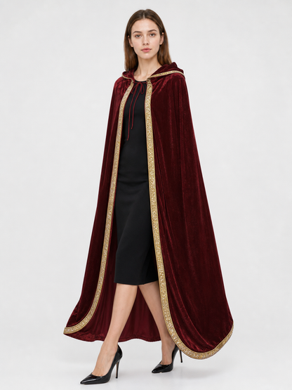 Burgundy Hooded Costume Cloak, Velvety Texture
