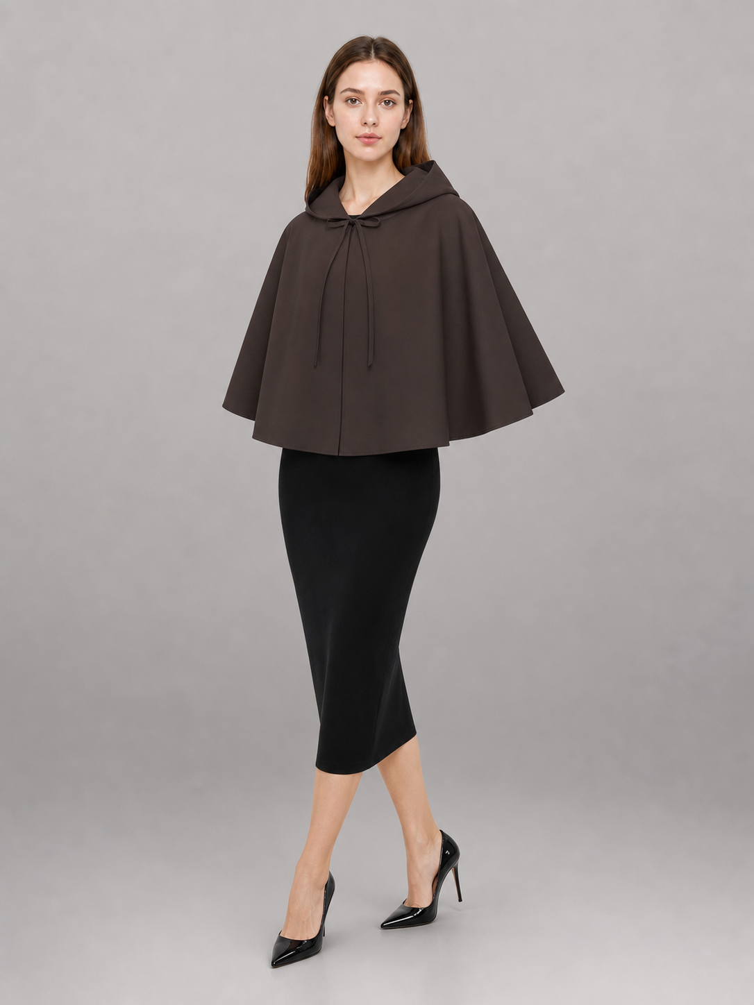 Dark Brown Hooded Costume Cloak