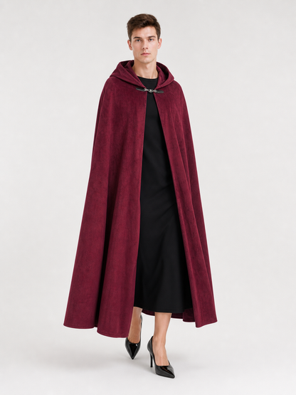 Long burgundy carnival cloak with hood