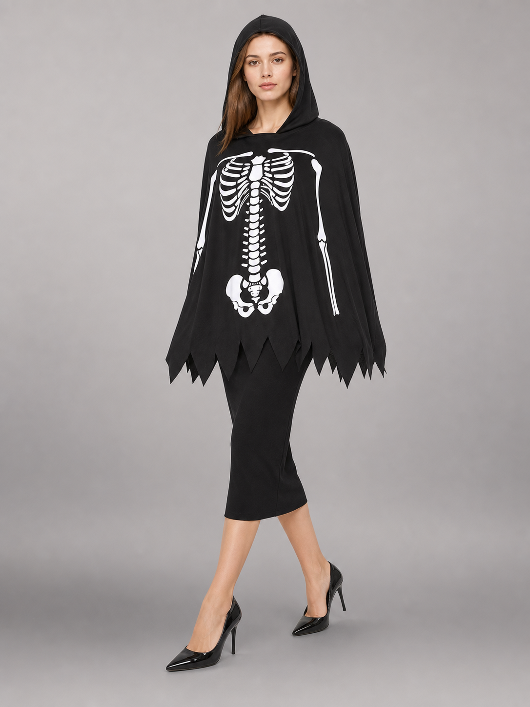 Skeleton Halloween Costume with Hood and Gloves