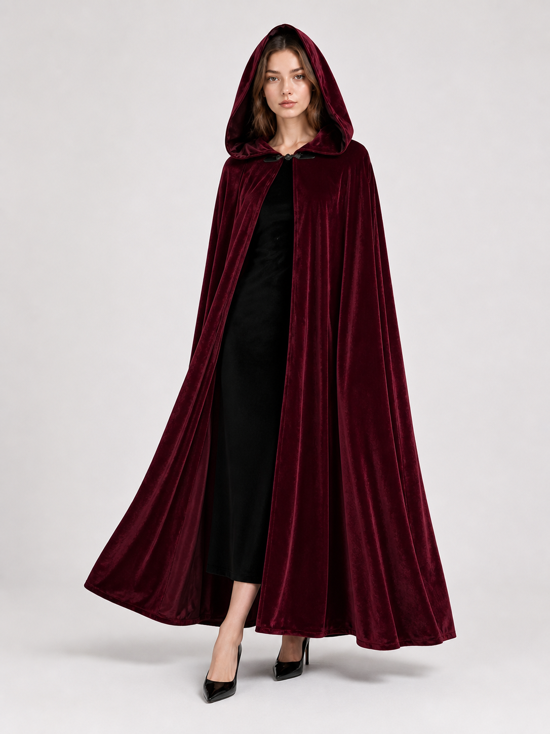Burgundy Long Carnival Cloak with Hood