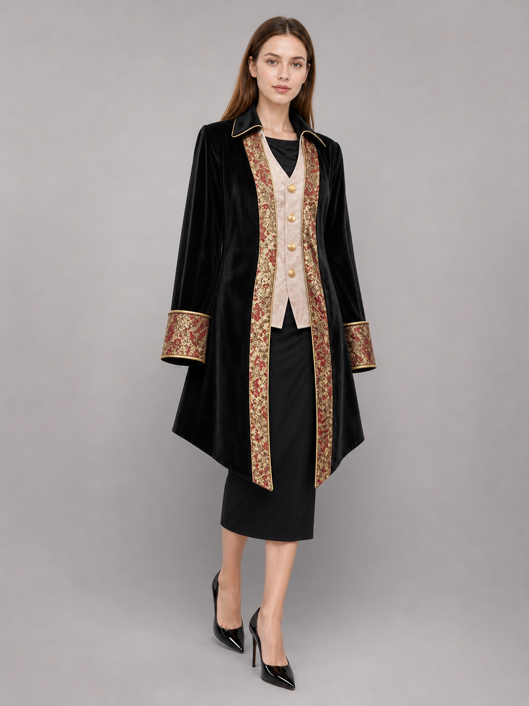 Black Carnival Tailcoat with Gold Buttons