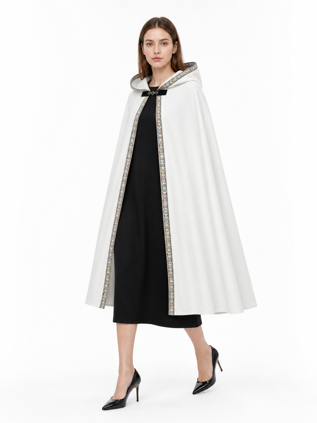 White Medieval Hooded Costume Cloak