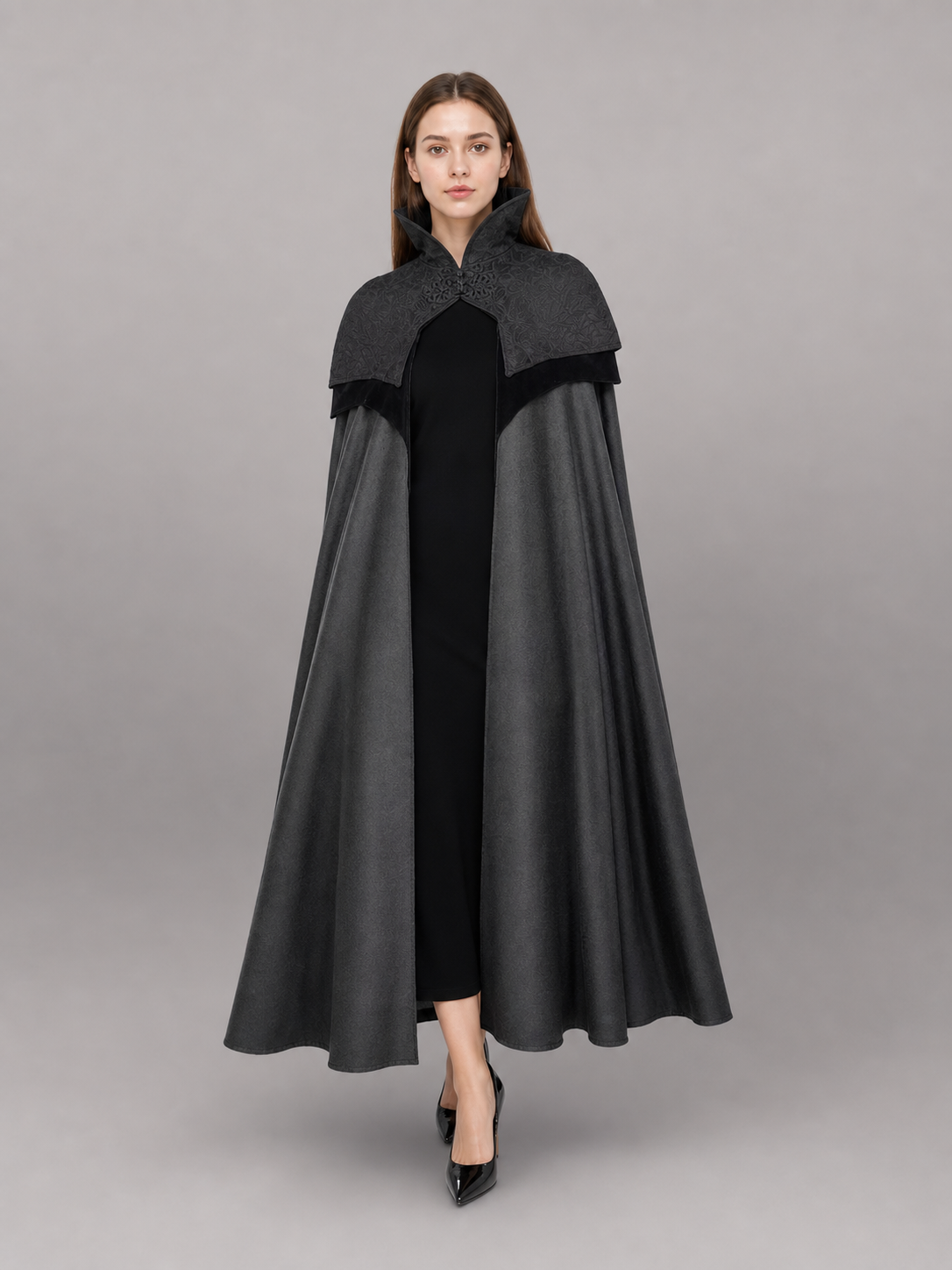 Black Hooded Fantasy Costume Cloak