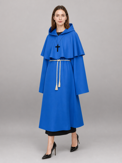 Blue carnival cloak with hood, medieval look