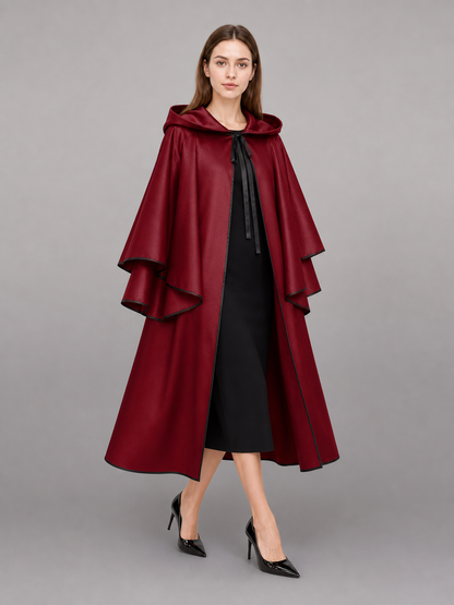 Long Burgundy Hooded Costume Cape