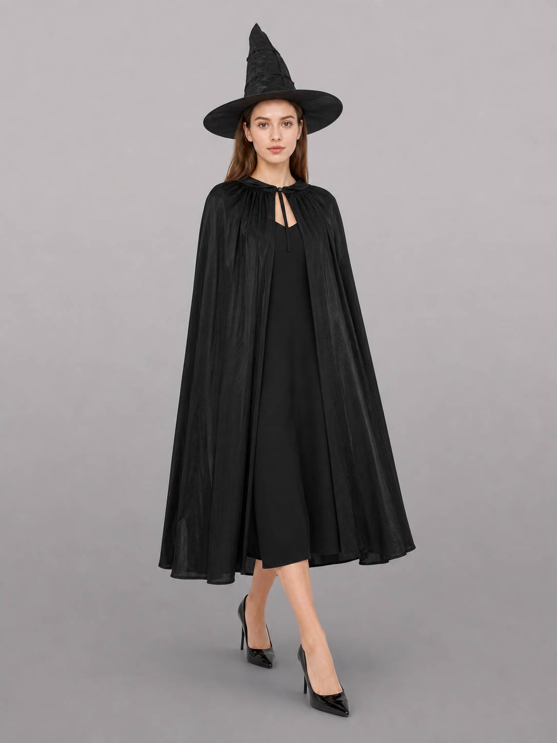 Black Costume Cape with Green Gloves