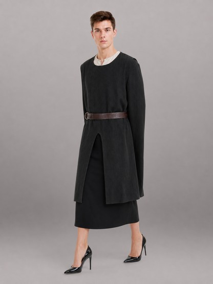 Black Sleeveless Round-Neck Tunic Top