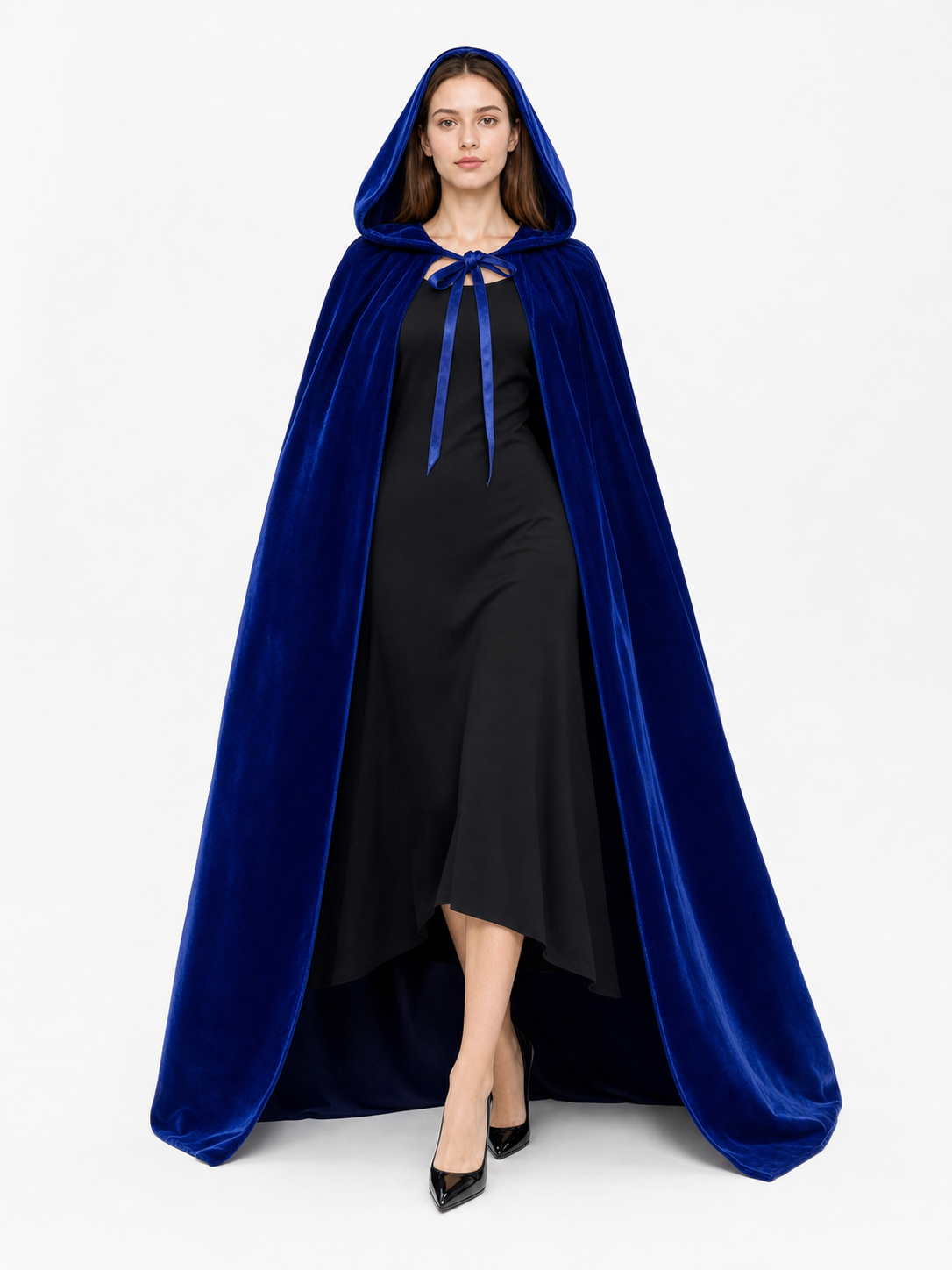 Long Blue Hooded Carnival Cape