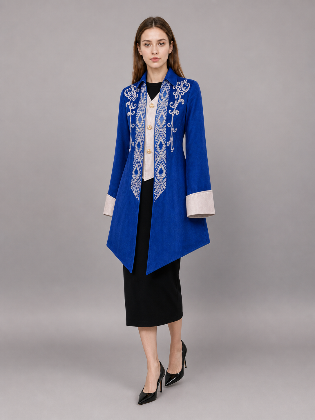 Long Blue Embroidered Costume Tailcoat