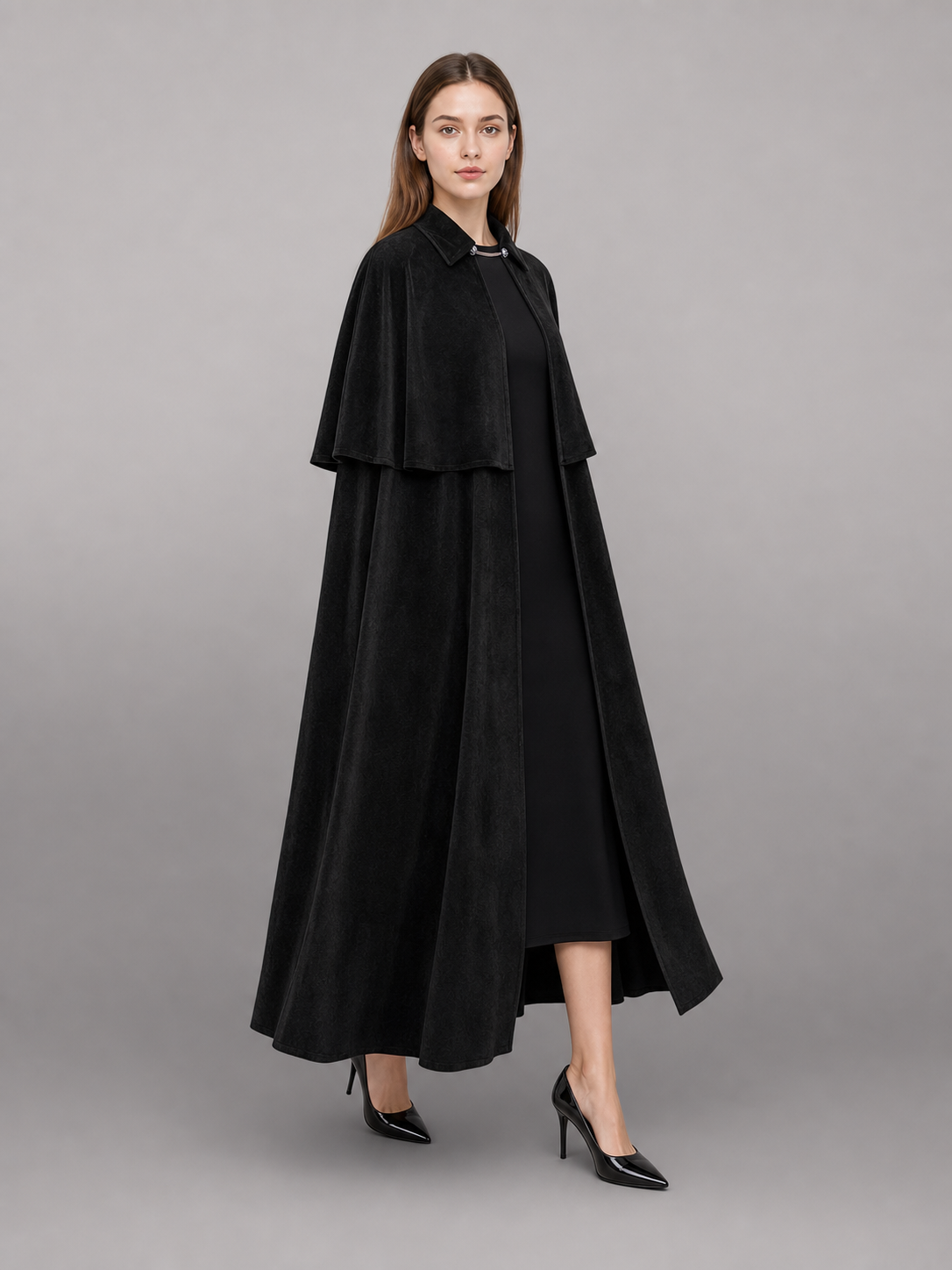 Black Gothic Costume Cloak with Collar