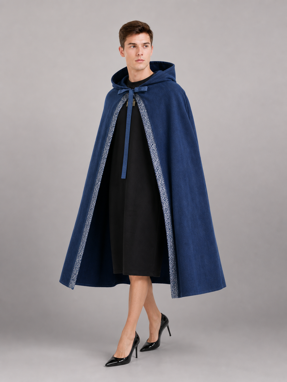 Blue Medieval Hooded Carnival Cloak