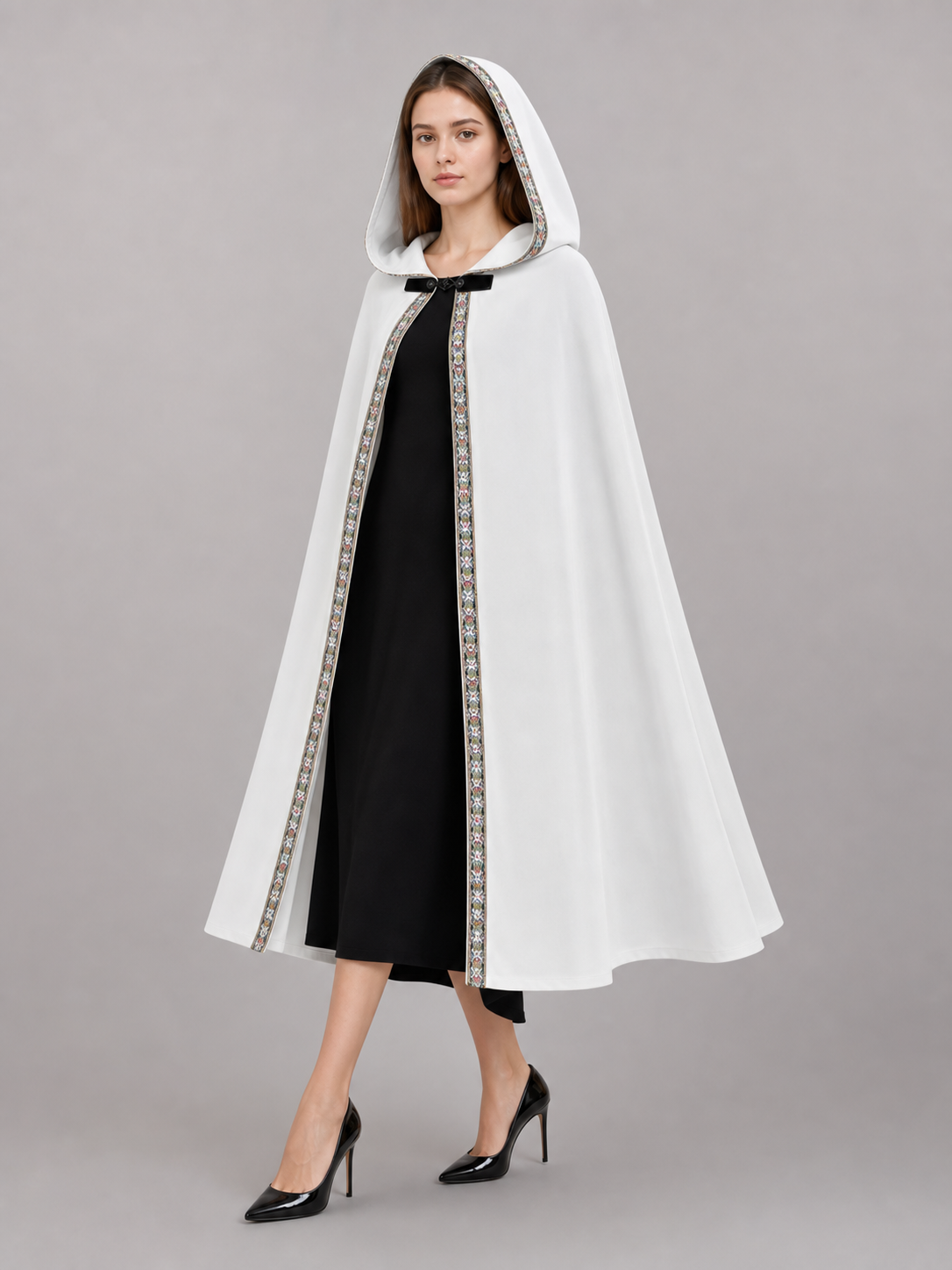 White Medieval Hooded Costume Cloak