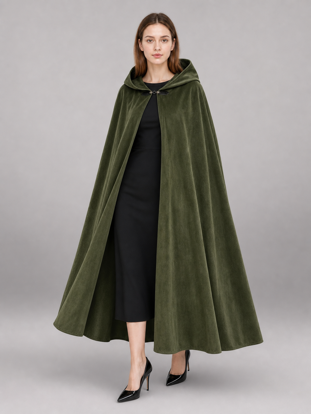 Long Green Hooded Costume Cloak