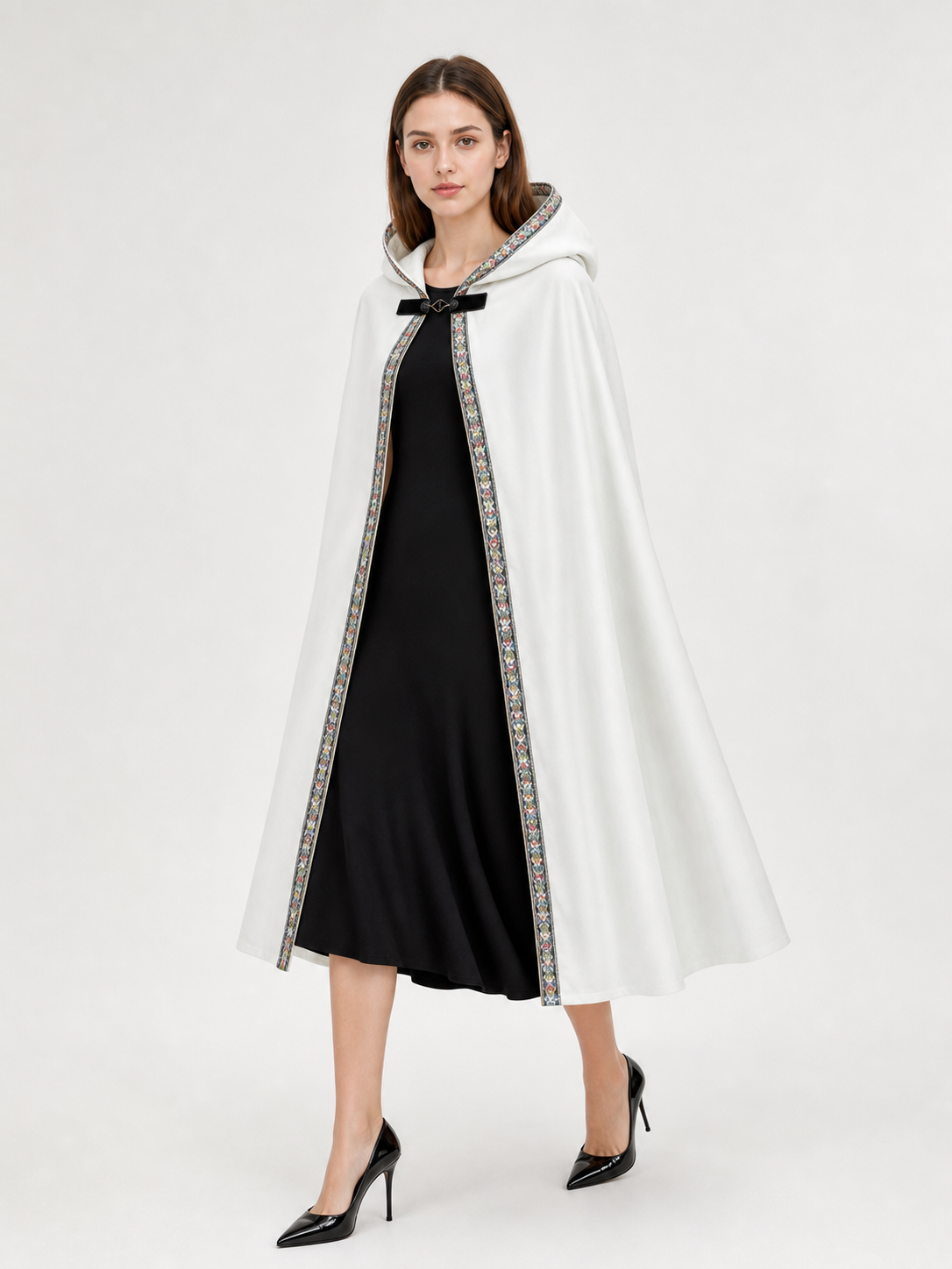 White Medieval Hooded Costume Cloak