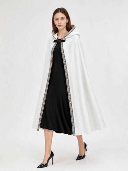 White Medieval Hooded Costume Cloak