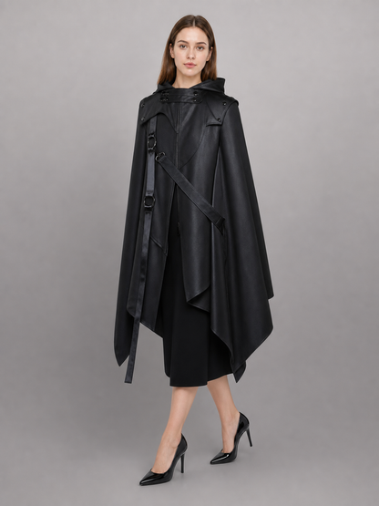 Black asymmetrical carnival cloak with hood